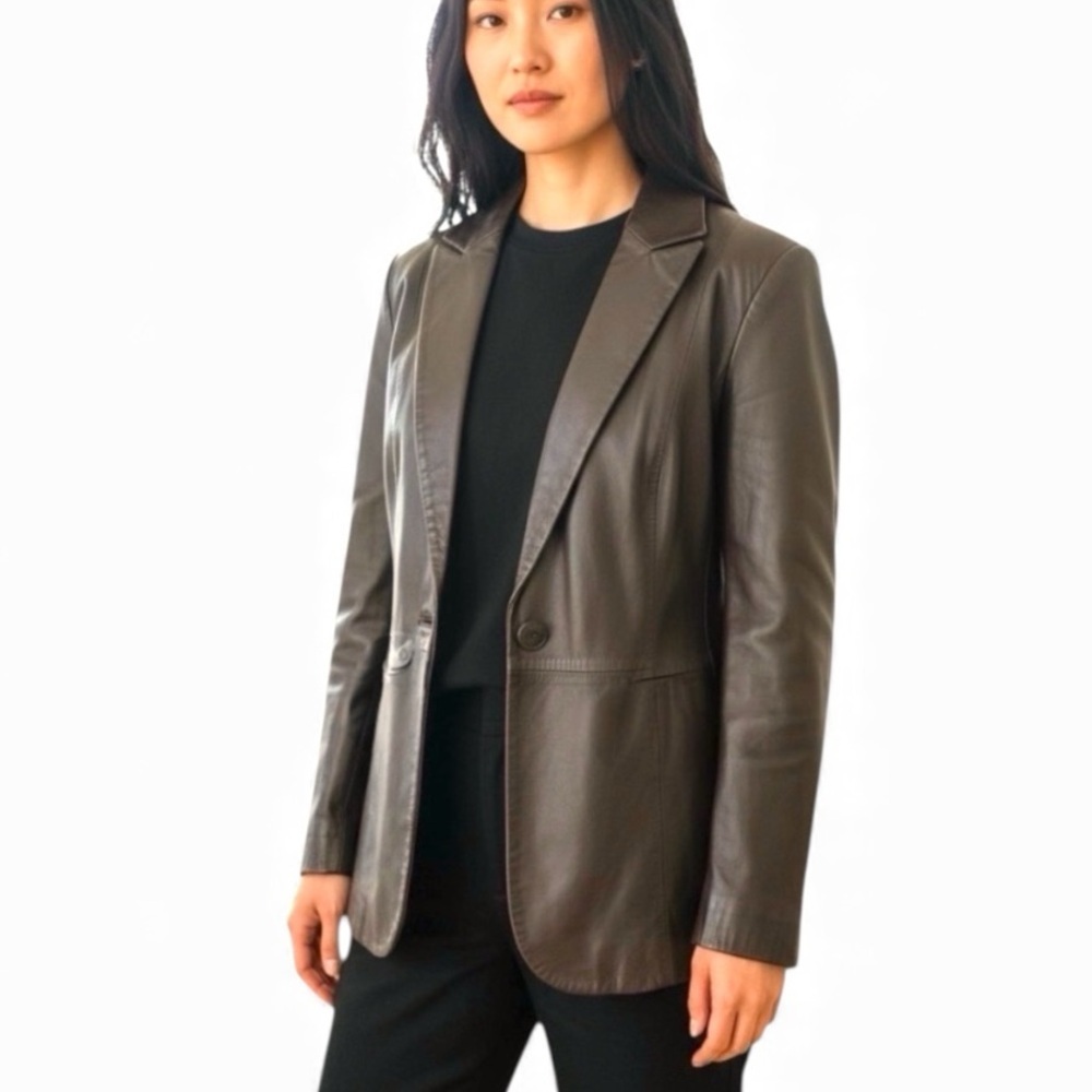 JLC NEW YORK Leather Jacket/Blazer Chocolate Brown